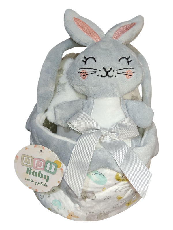 Dou Dou com manta e cesta - Cinza gallery image Dou Dou com manta e cesta - Cinza