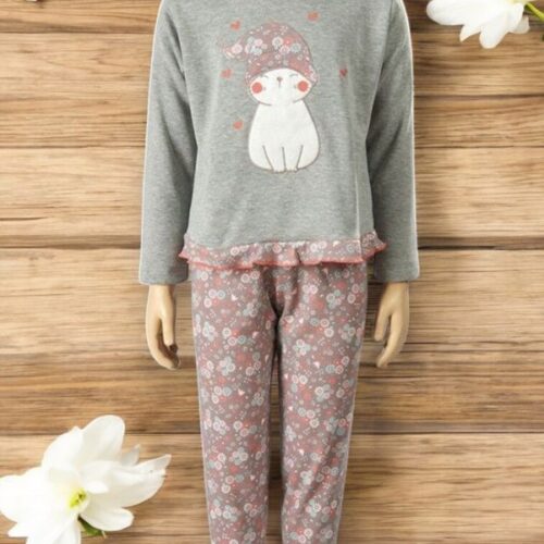 ​Pijama estampado cardado menina - Gato