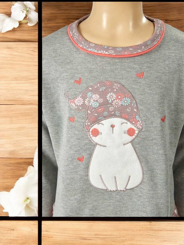 Pijama estampado cardado menina - Gato gallery image Pijama estampado cardado menina - Gato