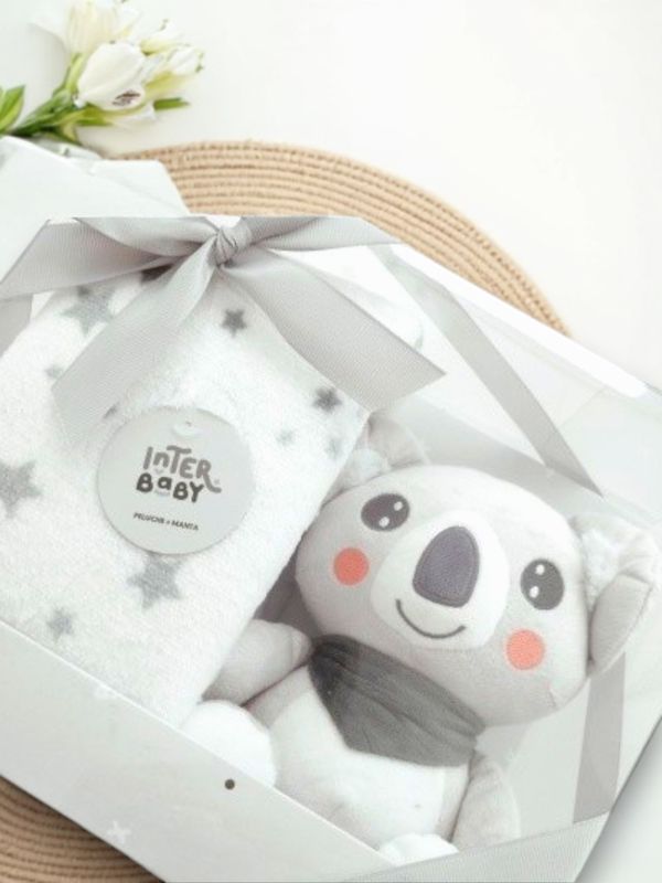 Pack Presente Bebé – Peluche e Manta Koala Cinza
