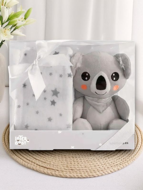 Pack Presente Bebé – Peluche e Manta Koala Cinza