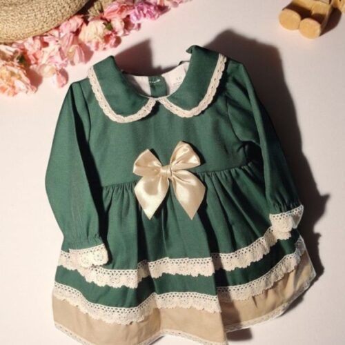 ​Vestido de Menina com Laço – Forrado com Meia Carda 6 Meses