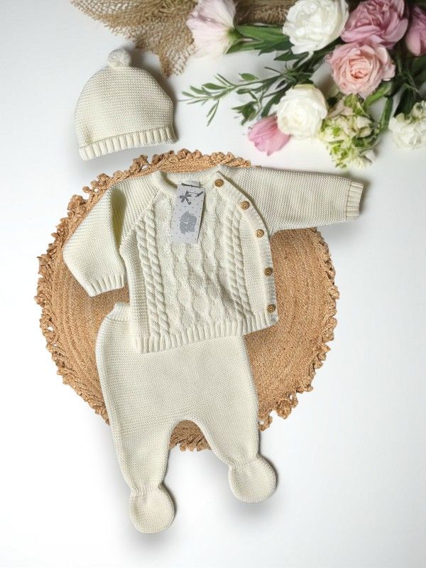Conjunto de Bebé em Malha – 3 Peças | Tamanho único