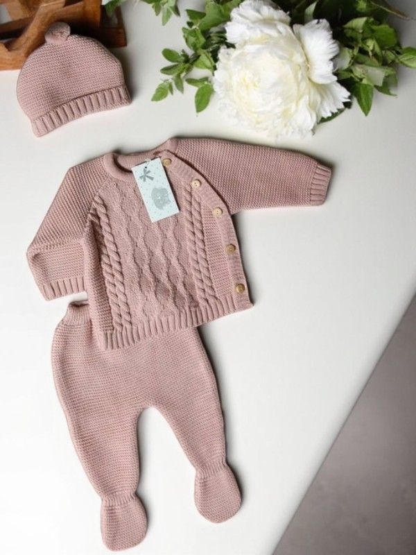 Conjunto de Bebé em Malha – 3 Peças | Tamanho único